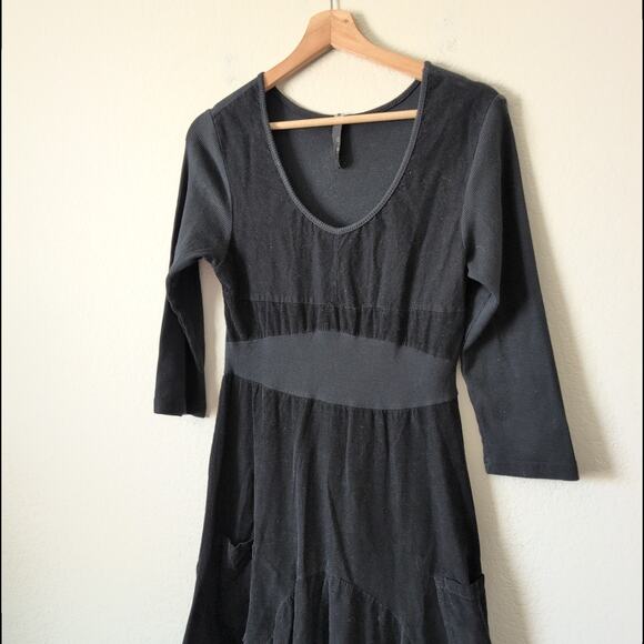 Inizio Dress Medium Cotton Corduroy Bubble Hem Black Magic 2 Pocket Lagenlook M - Picture 10 of 12